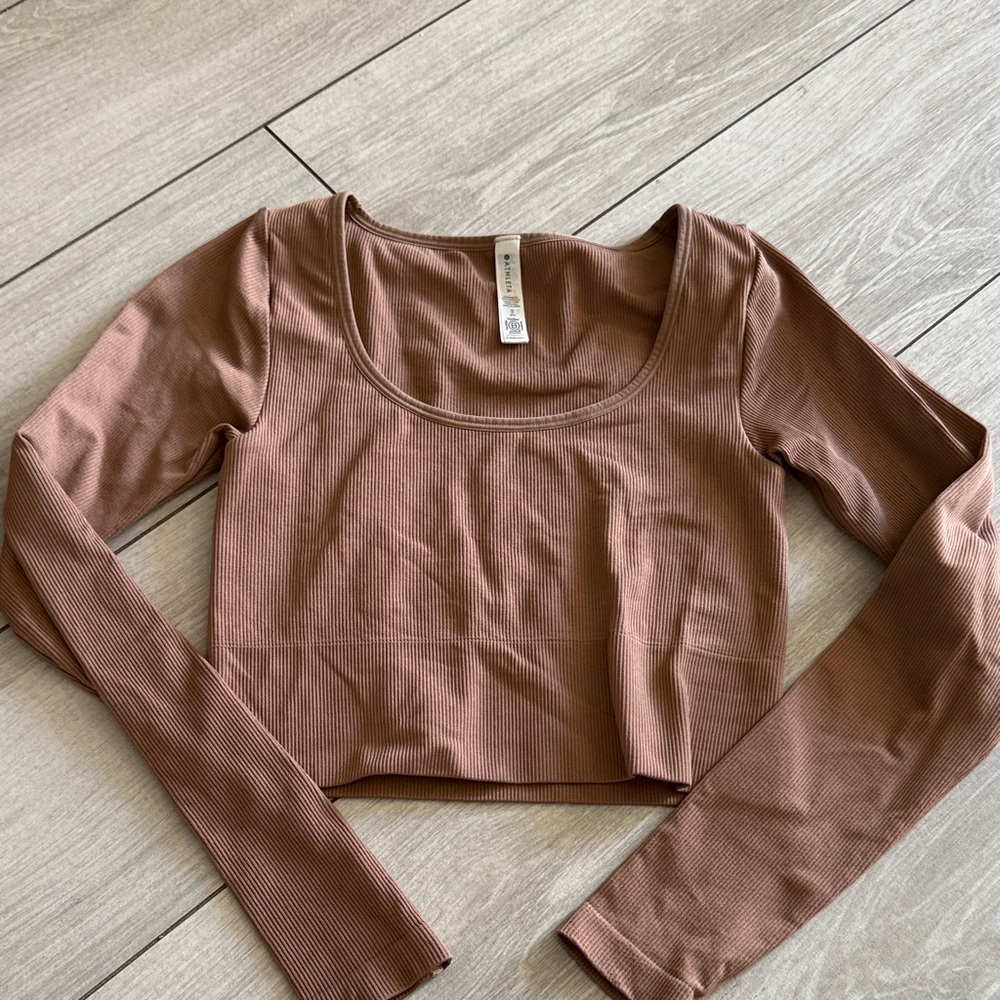 Athleta Aurora Seamless Long Sleeve Top,  Rustic Beige, Size XS